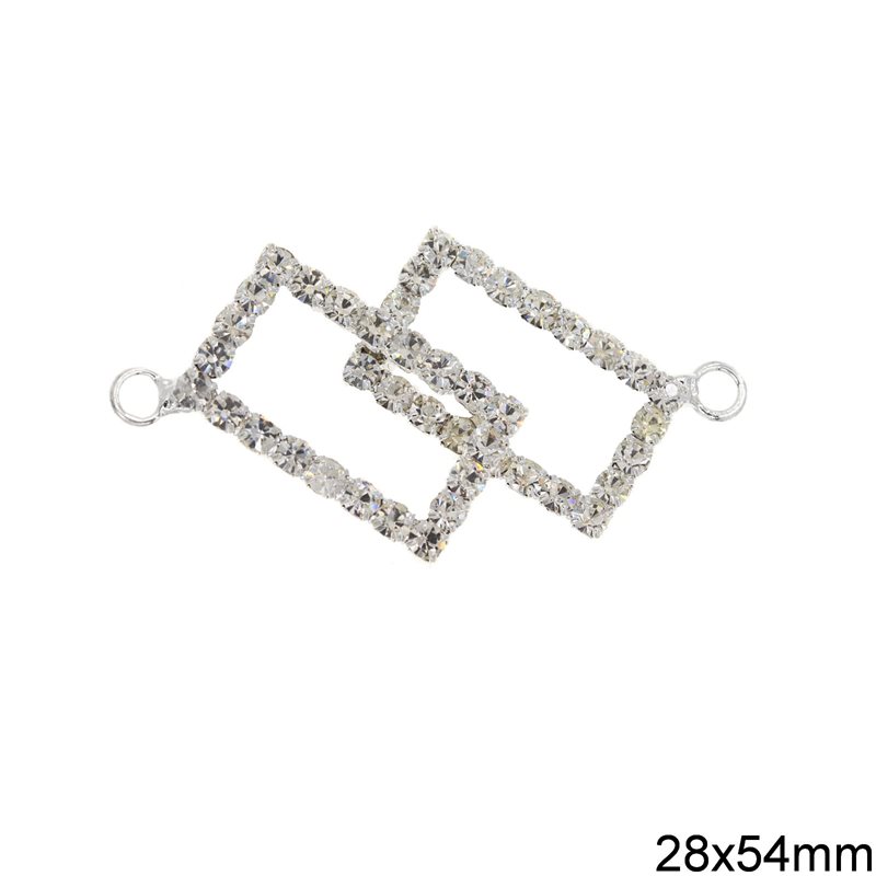 Spacer Rectangular Motif with Rhinestones 28x54mm, Silver plated NF