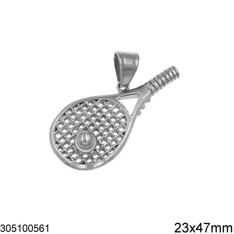 Stainless Steel Pendant Racket with Ball 23x47mm 
