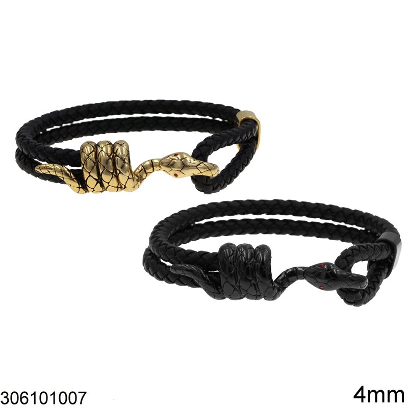 Stainless Steel Double Braided Cord Bracelet 4mm and Snake 8mm