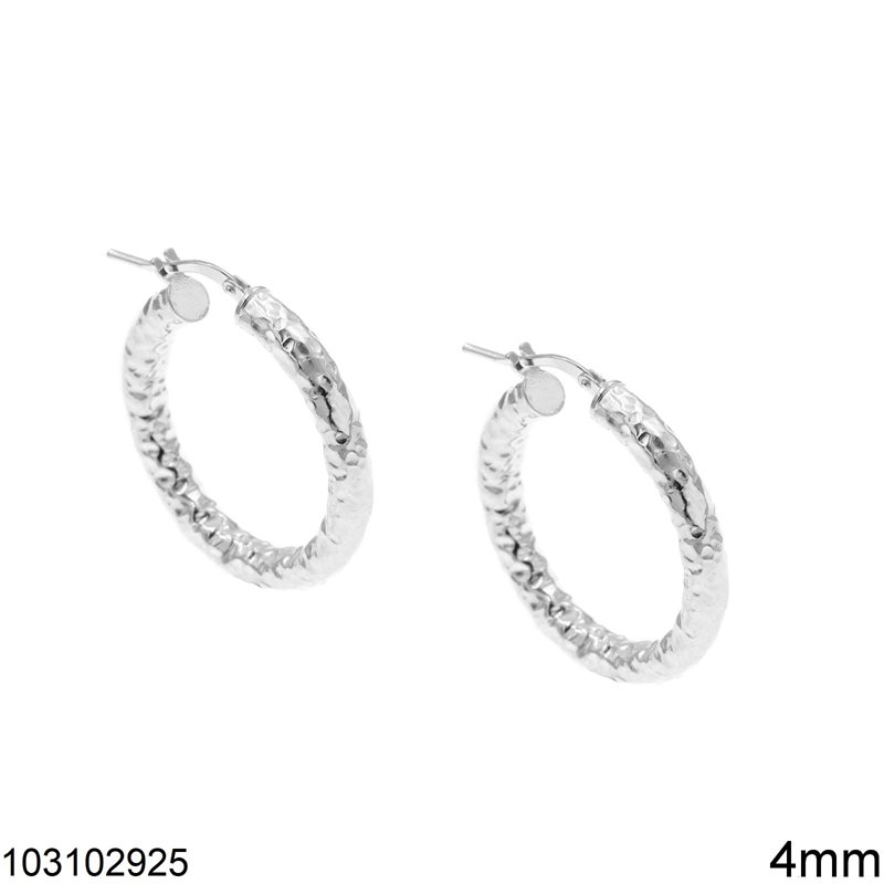 Silver 925 Hoop Earrings Hammered 4mm