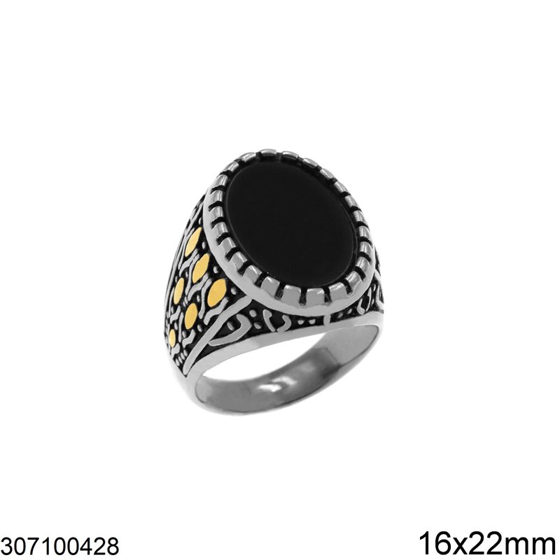 Δαχτυλίδι Ατσάλινο Ανδρικό με Οβάλ Όνυχα 16x22mm