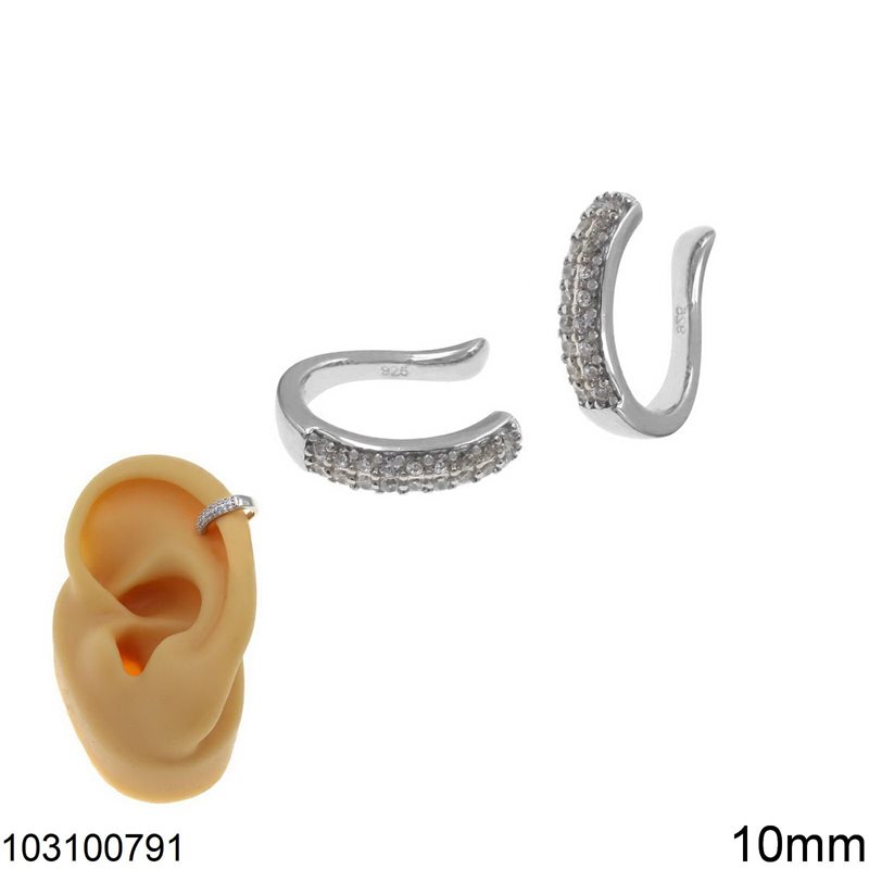 Σκουλαρίκια Ασημένια 925 Ear Cuff με Πέτρες 10mm