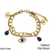 Stainless Steel Bracelet Double Chain Hanging Evil Eye with Samballa 10x14mm and Peashape 7x9mm, Gold