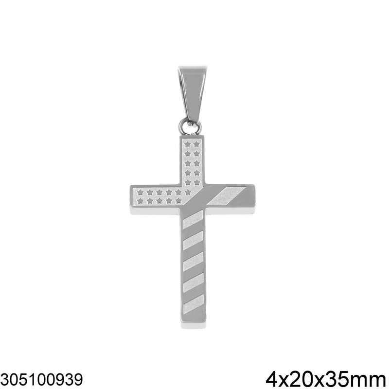 Μενταγιόν Ατσάλινο Σταυρός με Σχέδια 4x20x35mm