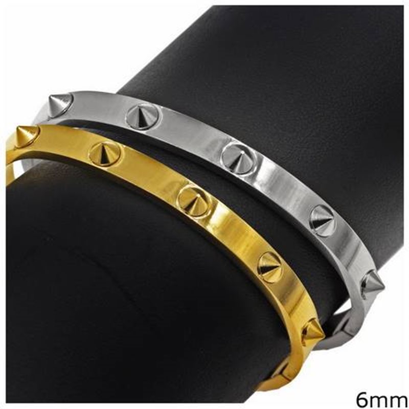 Stainless Steel Studded Cuff Bracelet 6mm