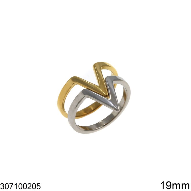 Δαχτυλίδι Ατσάλινο V Δίχρωμο 19mm