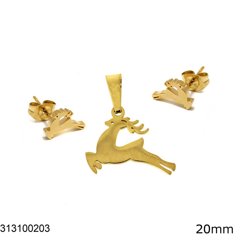 Stainless Steel Set of Pendant and Earrings Deer 20mm  
