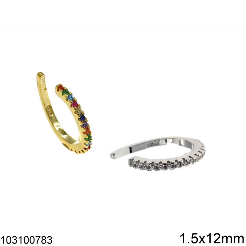Σκουλαρίκια Ασημένια 925  Ear Cuff με Πέτρες 1.5x12mm