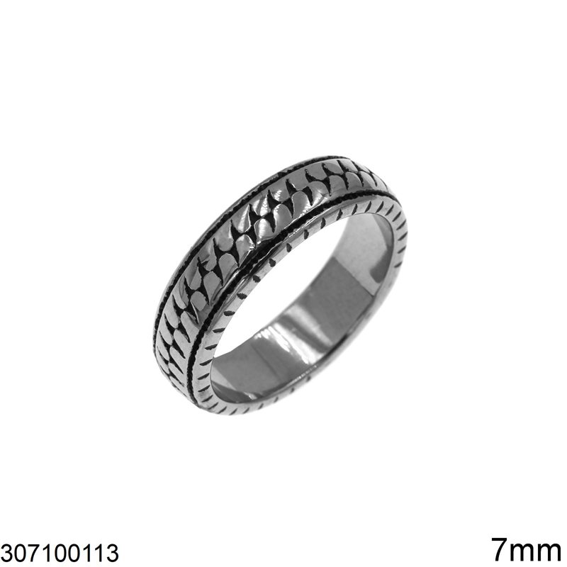 Δαχτυλίδι Ατσάλινο Ανδρικό Βέρα με Σχέδιο Αλυσίδα 7mm