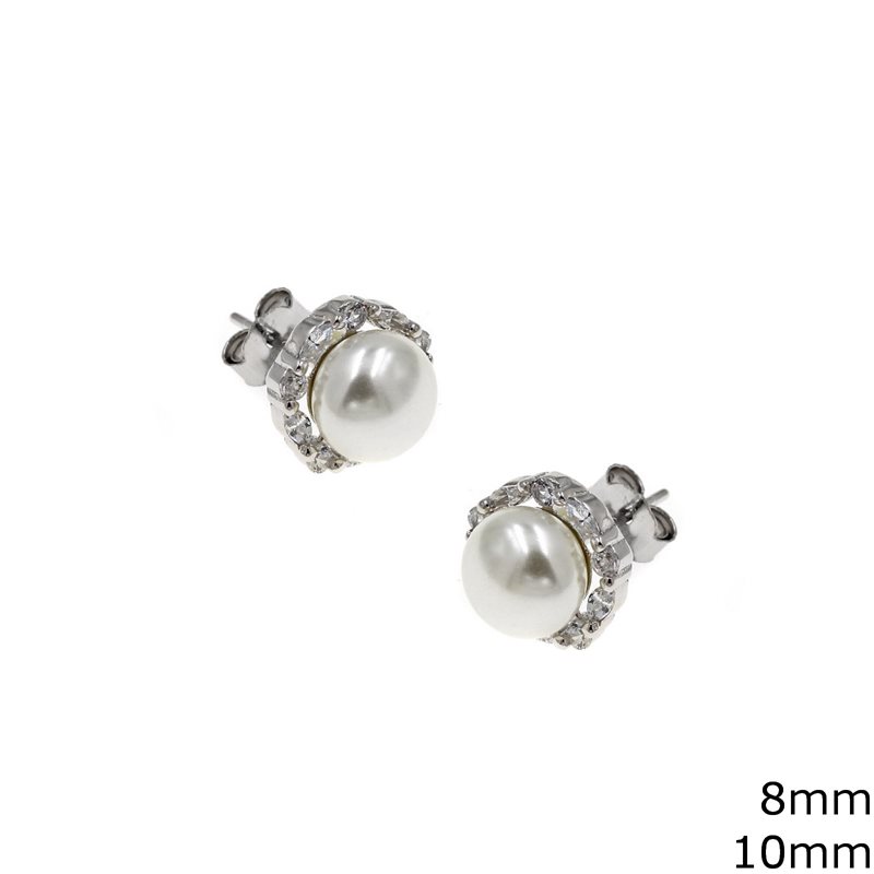 Σκουλαρίκια Ασημένια 925  Μαργαριτάρι 8mm με Ναβέτες 10mm