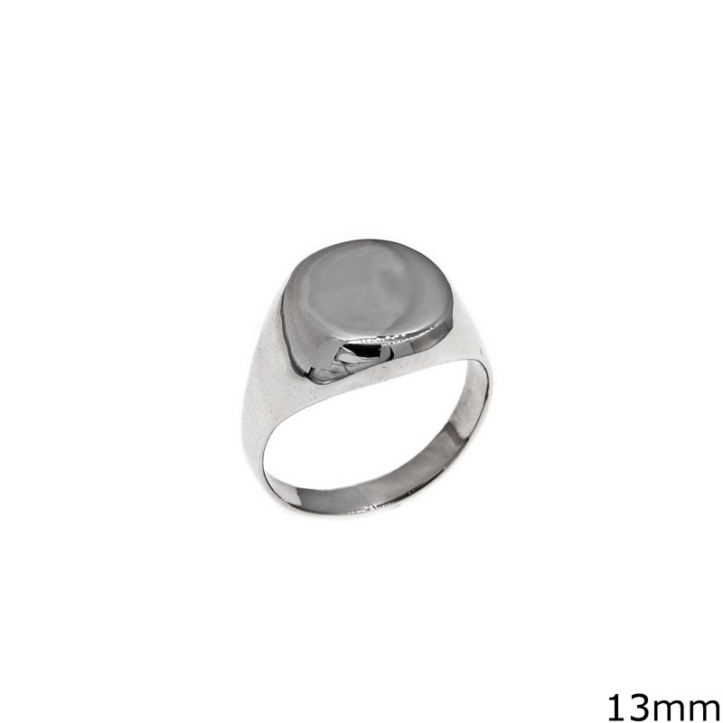 Δαχτυλίδι Ασημένιο  925 Ανδρικό Πλάκα Στρογγυλή 13mm