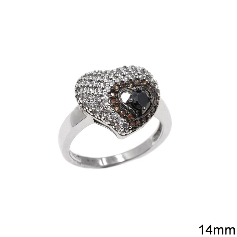 Silver 925 Ring Heart with Zircon 14mm