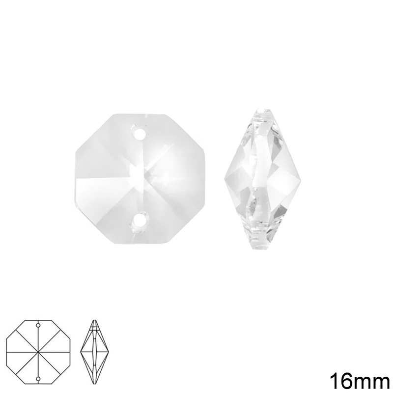 Κρύσταλλο Οκτάγωνο 16mm με 2τρύπες, Crystal