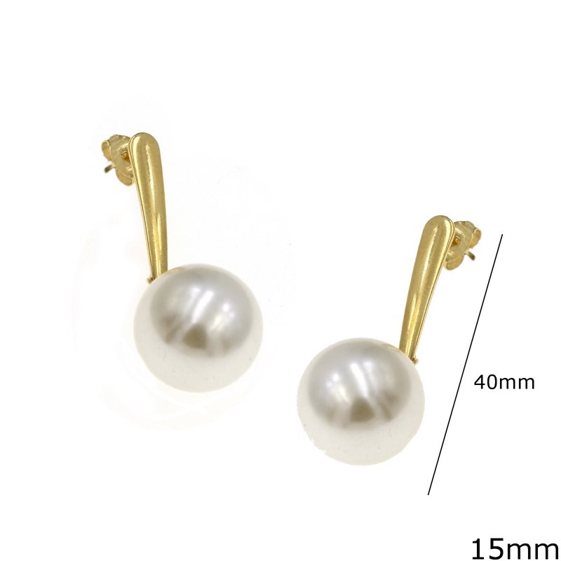 Σκουλαρίκια Ατσάλινα με Πέρλα 15mm, 40mm